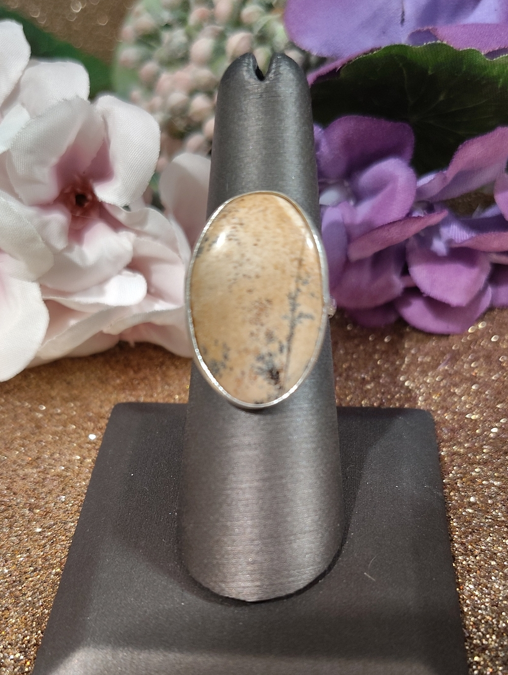 Picture Jasper Gemstone 925 Silver Ring - Size 7 1/4